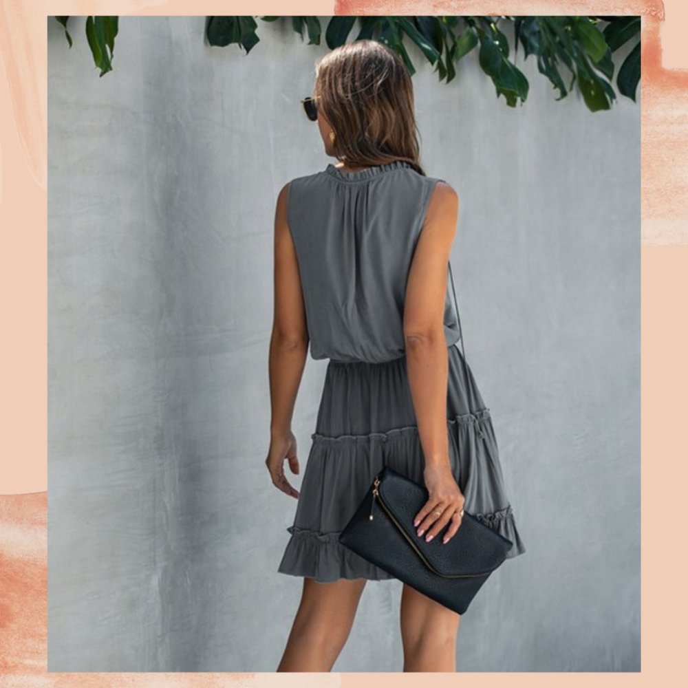Landry Gray Swing High Neck Ruffle Dress - Picture 2 of 3